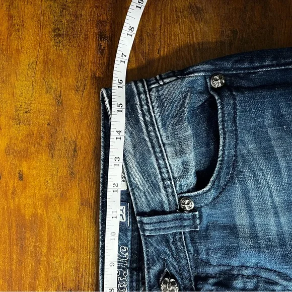 Miss Me Dark Blue Boot Cut Jeans with rhinestone embellishment. - Picture 13 of 15